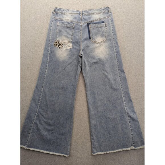 White Birch Black Label Jeans Womens 10 Light Wash Wide Leg Patchwork Boho - Picture 11 of 16